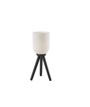 Homeroots 23" Black Solid Wood Tripod Table Lamp With White Ribbed Glass Shade   524622