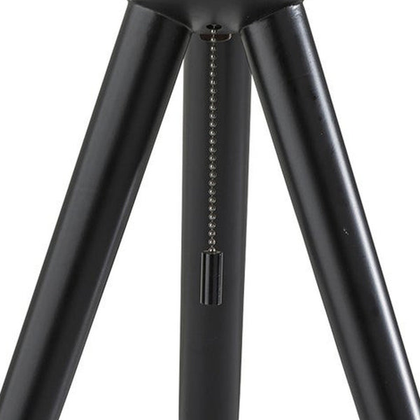 Homeroots 23" Black Solid Wood Tripod Table Lamp With White Ribbed Glass Shade   524622