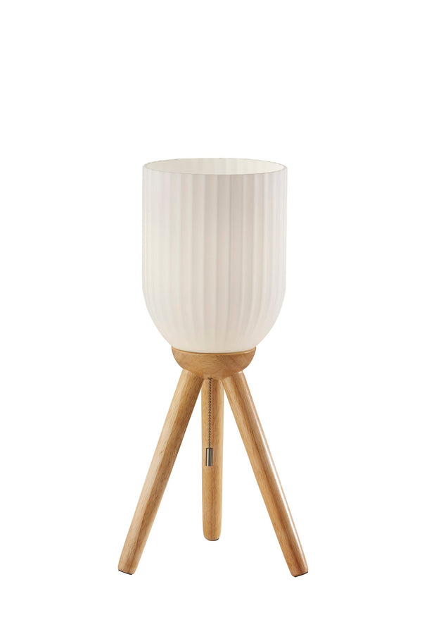 Homeroots 23" Natural Solid Wood Tripod Table Lamp With White Ribbed Glass Shade   524623