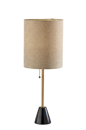 Homeroots 28" Black And Gold Marble And Metal Table Lamp With Beige Drum Shade   524624