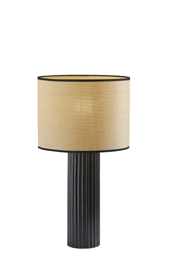 Homeroots 24" Black Ceramic Cylinder Table Lamp With Beige Drum Shade   524625