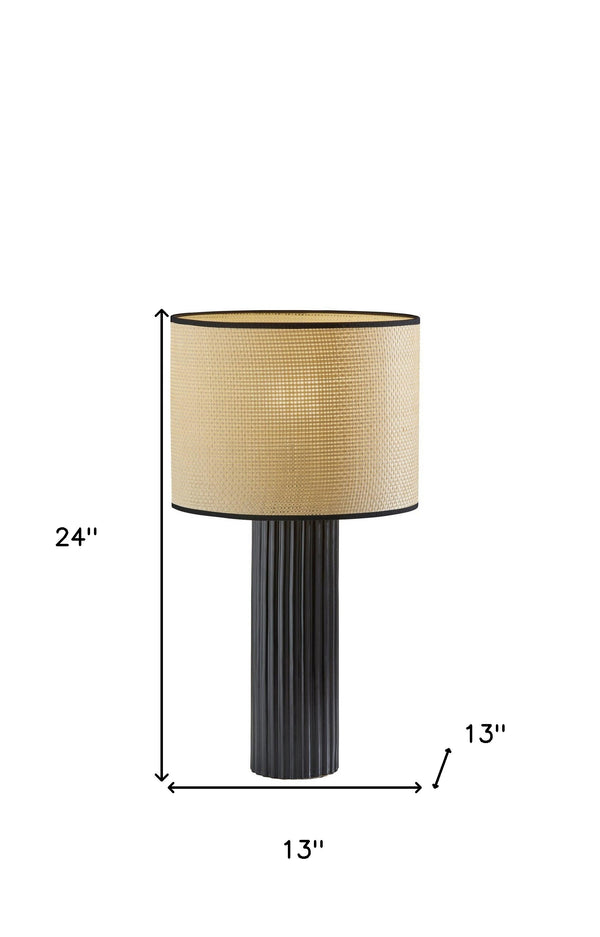 Homeroots 24" Black Ceramic Cylinder Table Lamp With Beige Drum Shade   524625