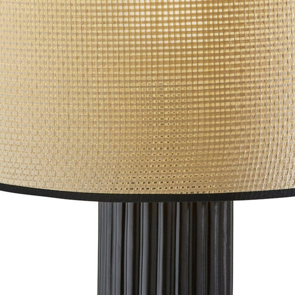 Homeroots 24" Black Ceramic Cylinder Table Lamp With Beige Drum Shade   524625
