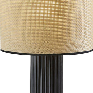 Homeroots 24" Black Ceramic Cylinder Table Lamp With Beige Drum Shade   524625