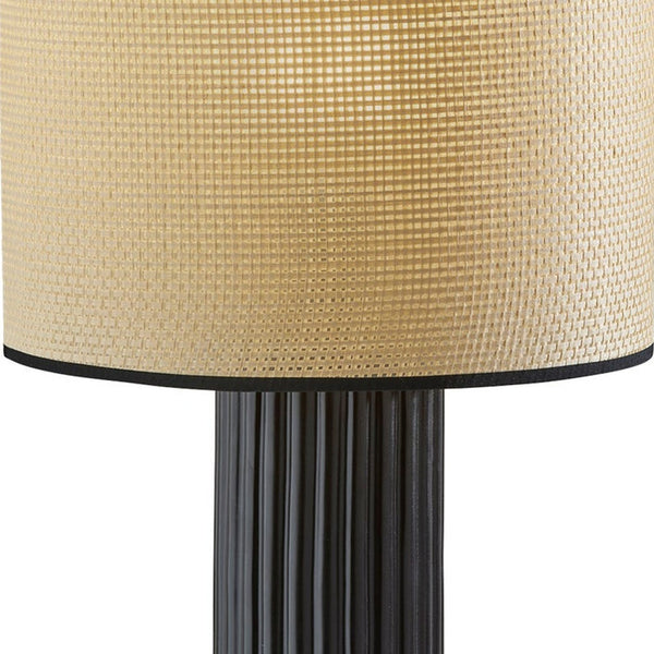 Homeroots 24" Black Ceramic Cylinder Table Lamp With Beige Drum Shade   524625
