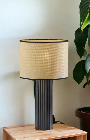 Homeroots 24" Black Ceramic Cylinder Table Lamp With Beige Drum Shade   524625