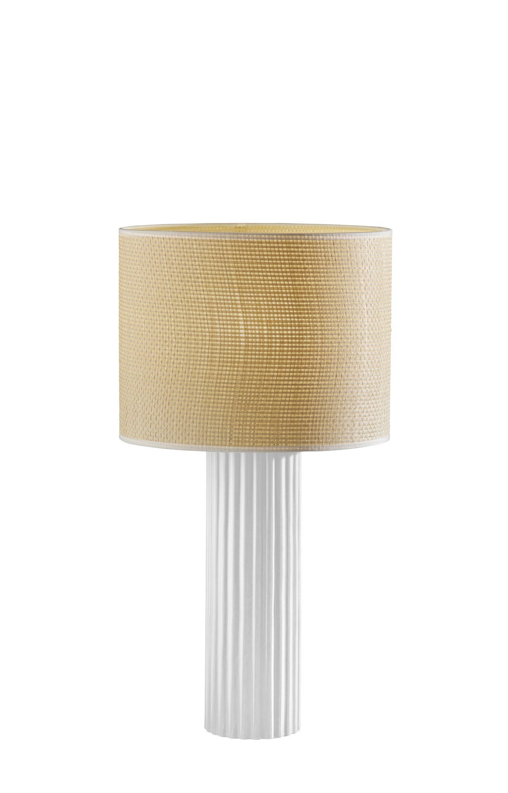 Homeroots 24" White Ceramic Cylinder Table Lamp With Beige Drum Shade   524626