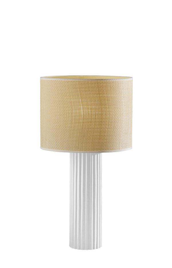 Homeroots 24" White Ceramic Cylinder Table Lamp With Beige Drum Shade   524626