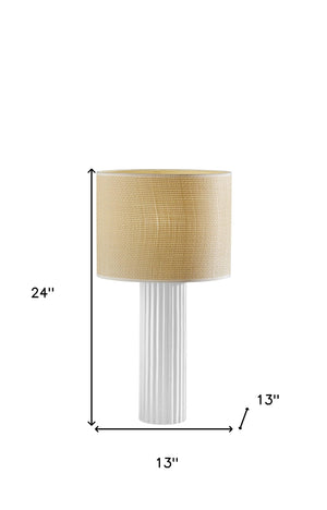 Homeroots 24" White Ceramic Cylinder Table Lamp With Beige Drum Shade   524626