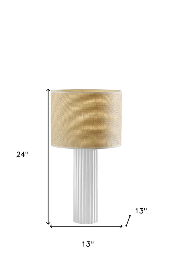 Homeroots 24" White Ceramic Cylinder Table Lamp With Beige Drum Shade   524626