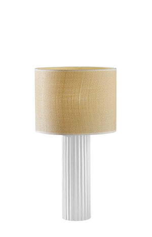Homeroots 24" White Ceramic Cylinder Table Lamp With Beige Drum Shade   524626