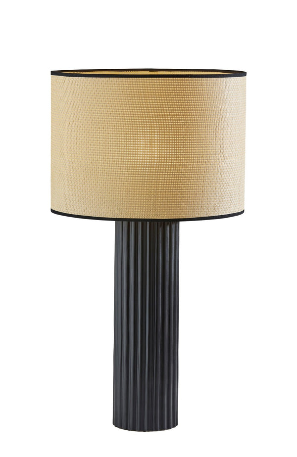 HomeRoots 29" Black Ceramic Cylinder Table Lamp - Stylish Beige Shade for Home Decor & Ambient Lighting 524627