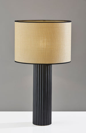 HomeRoots 29" Black Ceramic Cylinder Table Lamp - Stylish Beige Shade for Home Decor & Ambient Lighting 524627