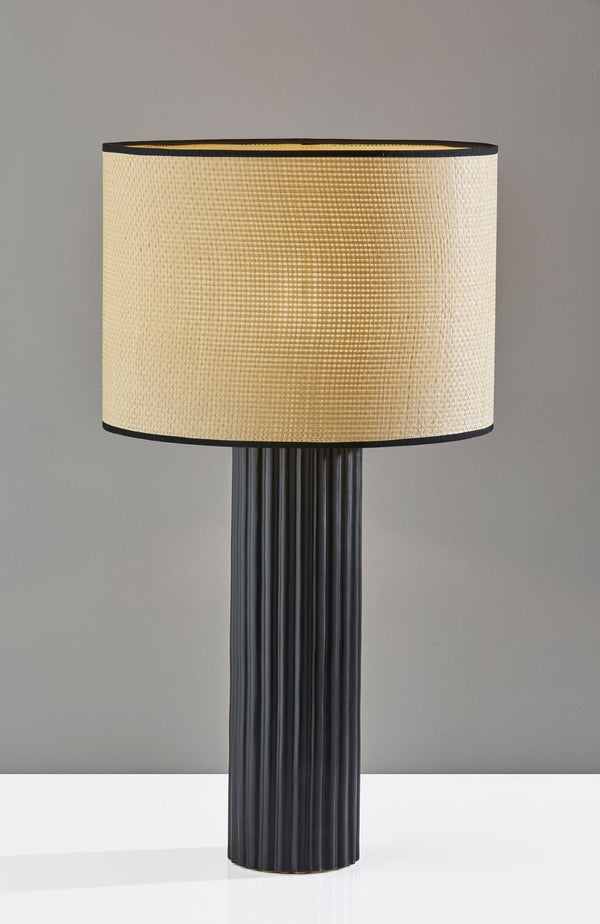 HomeRoots 29" Black Ceramic Cylinder Table Lamp - Stylish Beige Shade for Home Decor & Ambient Lighting 524627