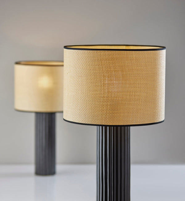 HomeRoots 29" Black Ceramic Cylinder Table Lamp - Stylish Beige Shade for Home Decor & Ambient Lighting 524627