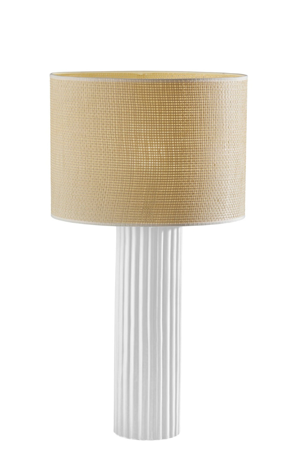 HomeRoots 29" White Ceramic Cylinder Table Lamp - Chic Beige Drum Shade for Modern & Coastal Décor Spaces 524628
