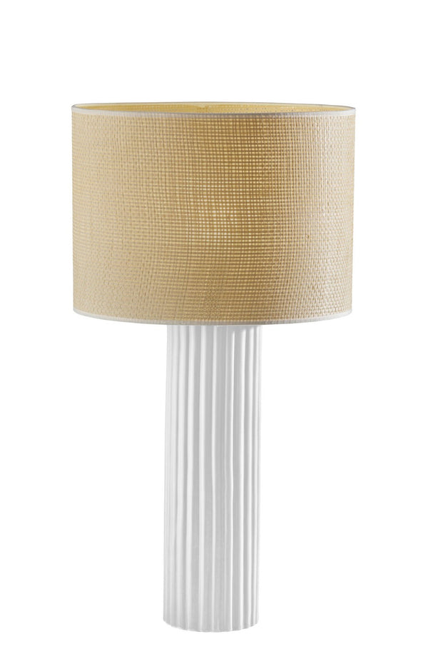 HomeRoots 29" White Ceramic Cylinder Table Lamp - Chic Beige Drum Shade for Modern & Coastal Décor Spaces 524628