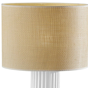 HomeRoots 29" White Ceramic Cylinder Table Lamp - Chic Beige Drum Shade for Modern & Coastal Décor Spaces 524628