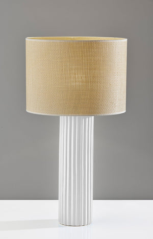 HomeRoots 29" White Ceramic Cylinder Table Lamp - Chic Beige Drum Shade for Modern & Coastal Décor Spaces 524628