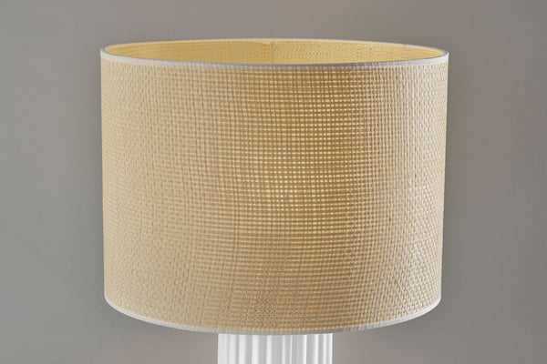 HomeRoots 29" White Ceramic Cylinder Table Lamp - Chic Beige Drum Shade for Modern & Coastal Décor Spaces 524628