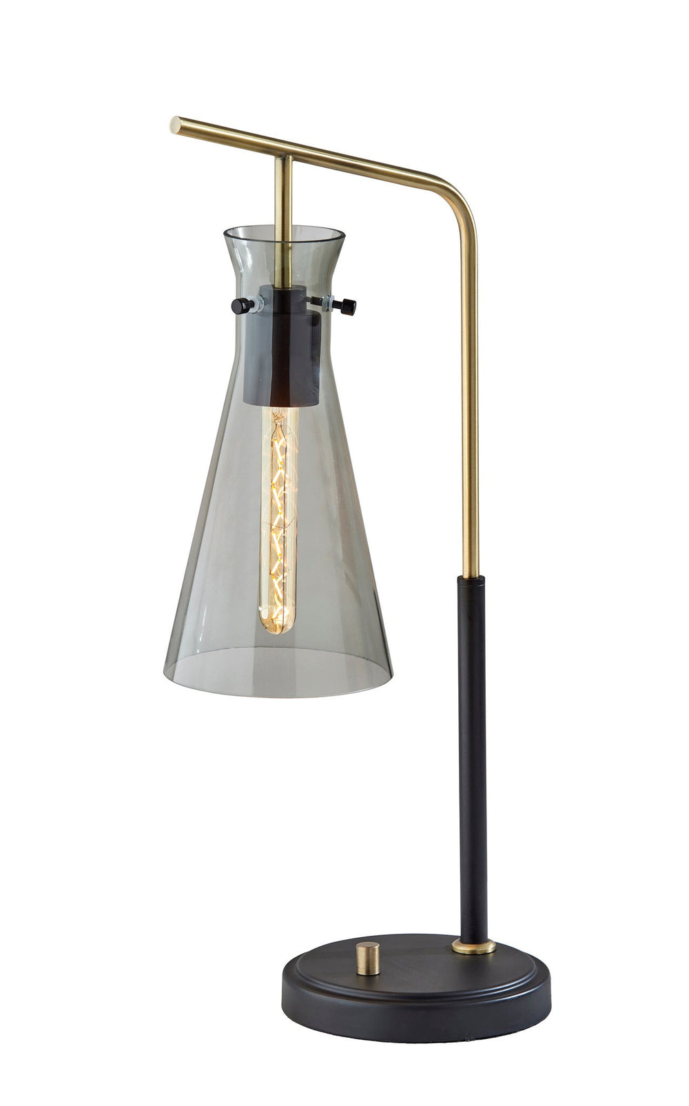 Homeroots 24" Black And Gold Metal Desk Lamp With Light Gray Cone Shade   524629