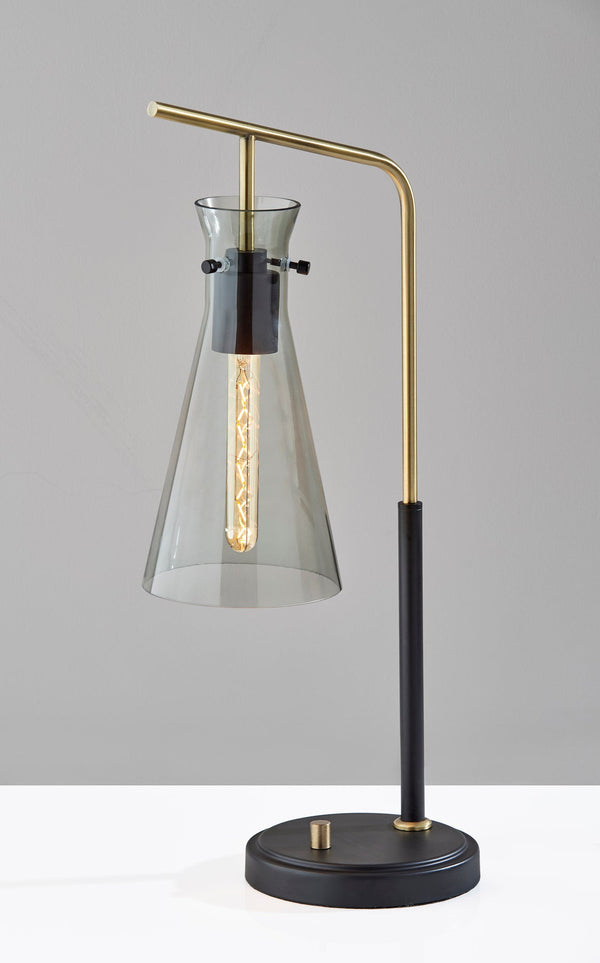 Homeroots 24" Black And Gold Metal Desk Lamp With Light Gray Cone Shade   524629
