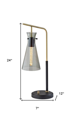 Homeroots 24" Black And Gold Metal Desk Lamp With Light Gray Cone Shade   524629