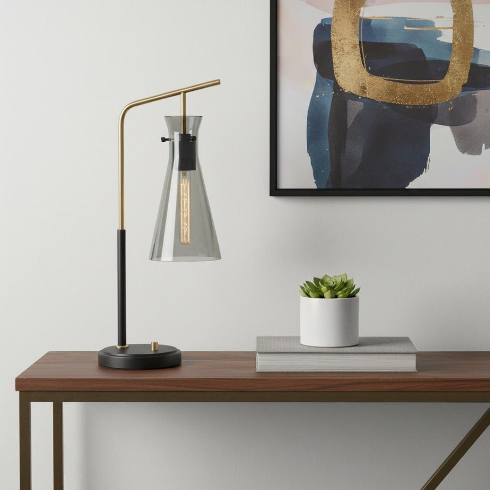 HomeRoots 24" Black and Gold Metal Desk Lamp with Gray Cone Shade - Chic Task Lighting for Home & Office 524629