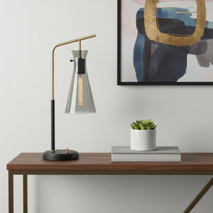 HomeRoots 24" Black and Gold Metal Desk Lamp with Gray Cone Shade - Chic Task Lighting for Home & Office 524629
