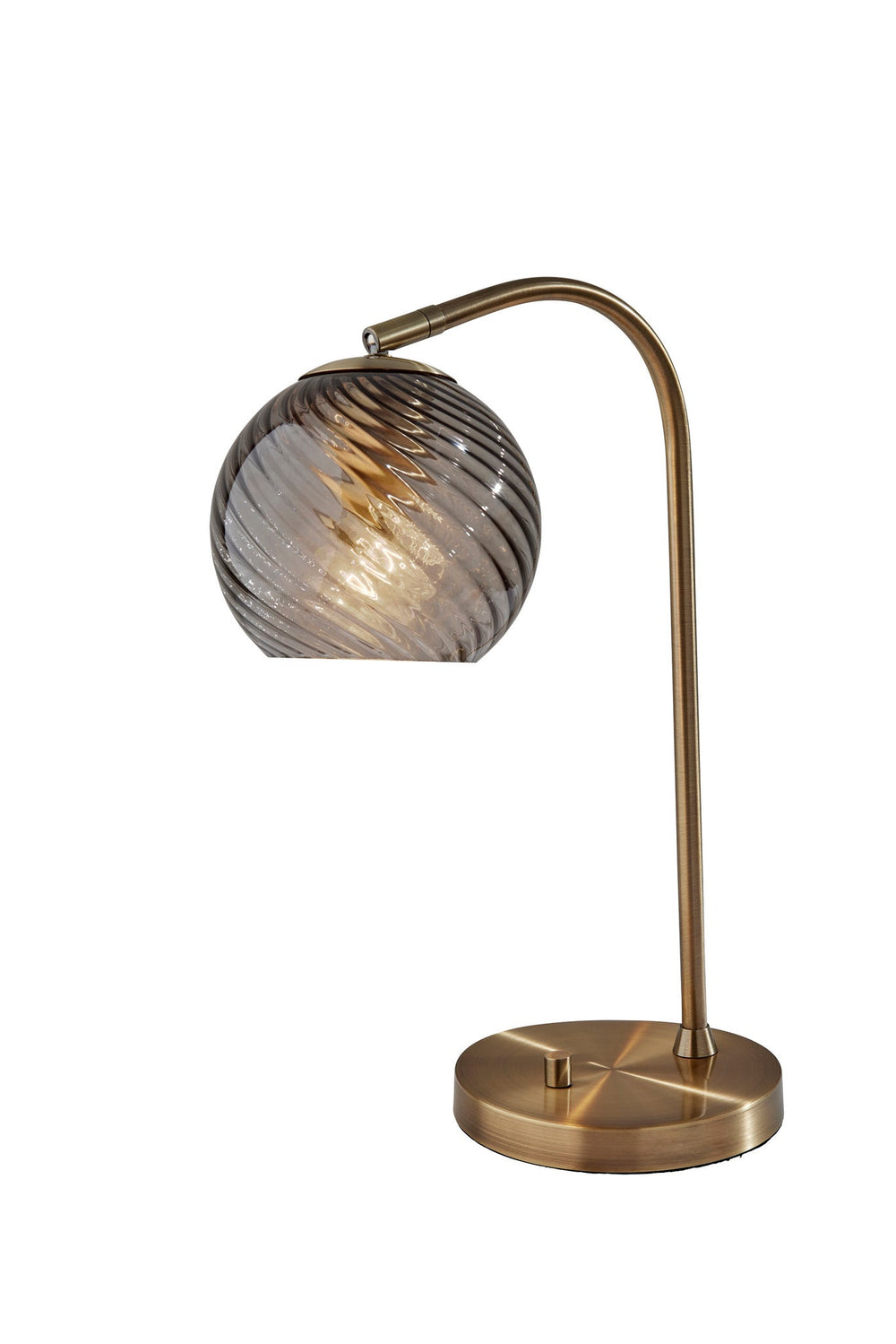 Homeroots 19" Antiqued Brass Metal Desk Lamp With Light Gray Swirl Globe Shade   524630
