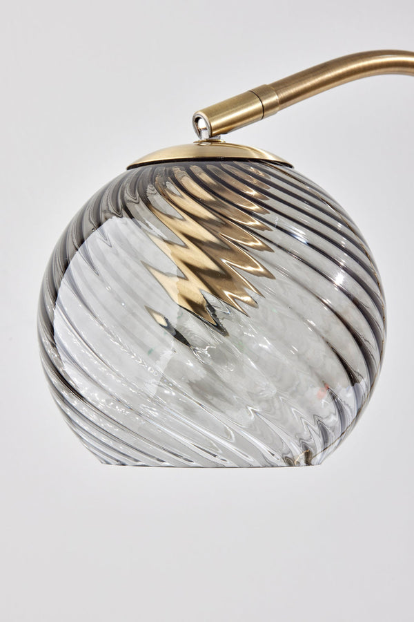 Homeroots 19" Antiqued Brass Metal Desk Lamp With Light Gray Swirl Globe Shade   524630