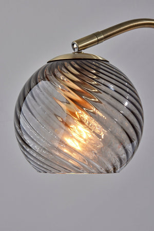 Homeroots 19" Antiqued Brass Metal Desk Lamp With Light Gray Swirl Globe Shade   524630