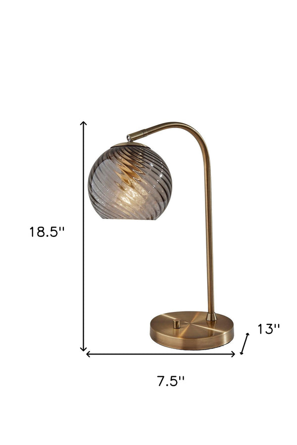 Homeroots 19" Antiqued Brass Metal Desk Lamp With Light Gray Swirl Globe Shade   524630