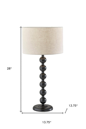 Homeroots 28" Black Solid Wood Candlestick Table Lamp With Off White Drum Shade   524631