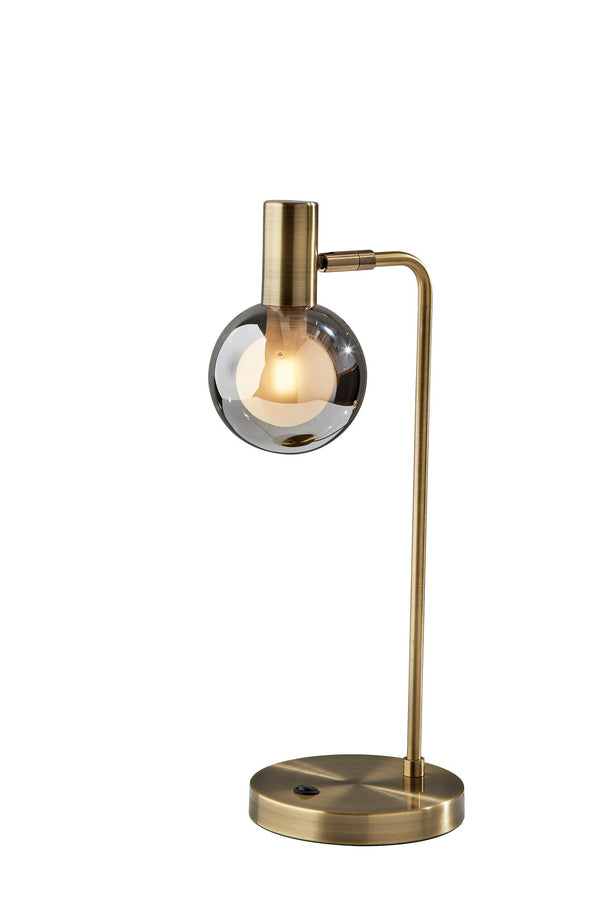 Homeroots 18" Antiqued Brass Metal Cylinder Desk Table Lamp With Gray Globe Shade With Starling Led Bulb   524633