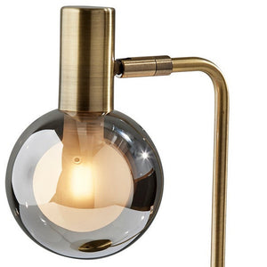 Homeroots 18" Antiqued Brass Metal Cylinder Desk Table Lamp With Gray Globe Shade With Starling Led Bulb   524633