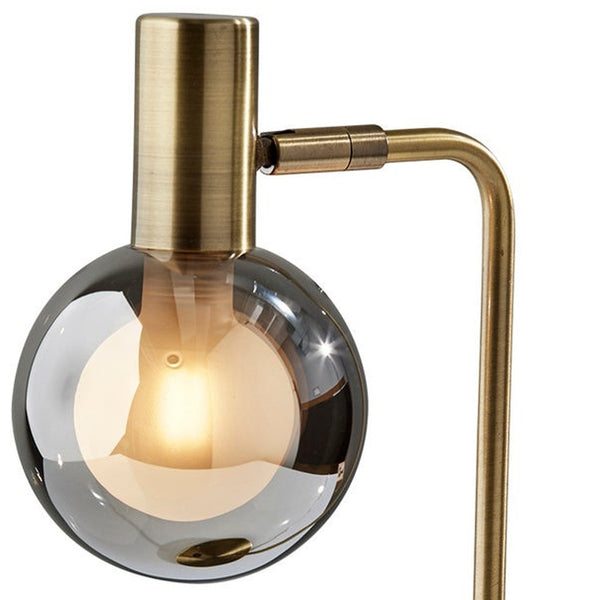 Homeroots 18" Antiqued Brass Metal Cylinder Desk Table Lamp With Gray Globe Shade With Starling Led Bulb   524633