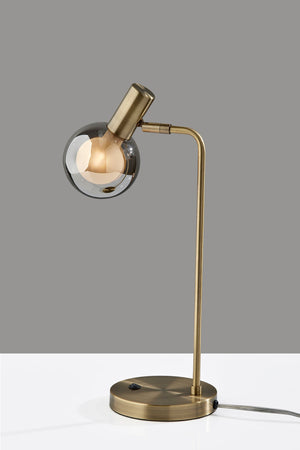 Homeroots 18" Antiqued Brass Metal Cylinder Desk Table Lamp With Gray Globe Shade With Starling Led Bulb   524633