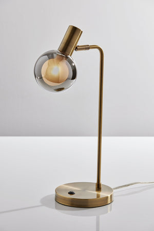 Homeroots 18" Antiqued Brass Metal Cylinder Desk Table Lamp With Gray Globe Shade With Starling Led Bulb   524633
