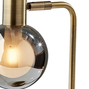 Homeroots 18" Antiqued Brass Metal Cylinder Desk Table Lamp With Gray Globe Shade With Starling Led Bulb   524633