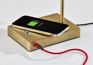 Homeroots 22" Antiqued Brass Metal Novelty Desk Led Usb Table Lamp With Brass Drum Shade   524634