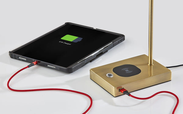 Homeroots 22" Antiqued Brass Metal Novelty Desk Led Usb Table Lamp With Brass Drum Shade   524634