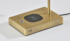 Homeroots 22" Antiqued Brass Metal Novelty Desk Led Usb Table Lamp With Brass Drum Shade   524634