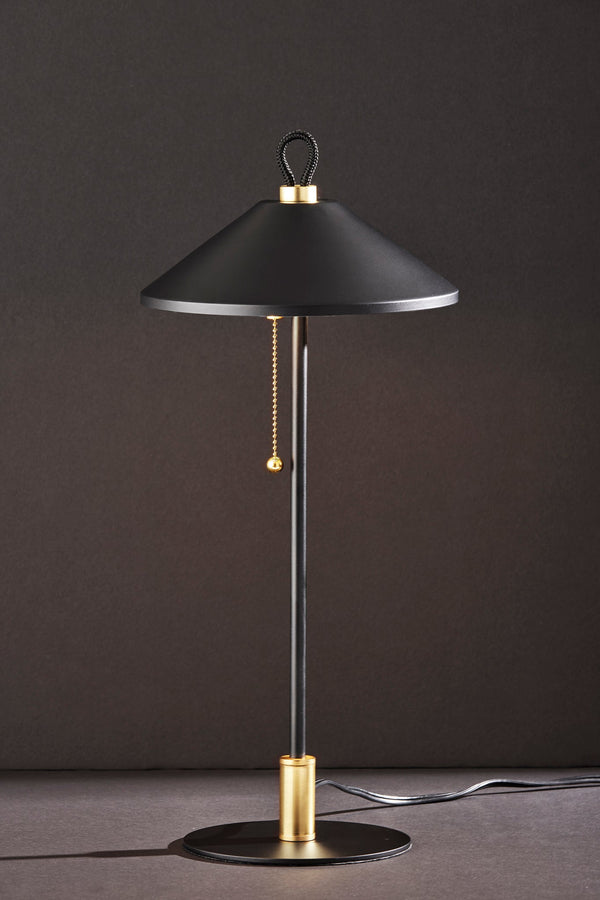 Homeroots 20" Black And Gold Metal Two Light Candlestick Led Table Lamp With Black Cone Shade   524636