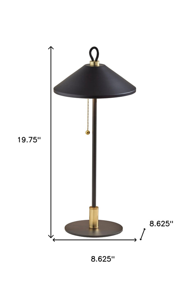 Homeroots 20" Black And Gold Metal Two Light Candlestick Led Table Lamp With Black Cone Shade   524636
