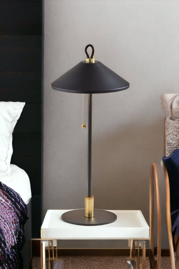 Homeroots 20" Black And Gold Metal Two Light Candlestick Led Table Lamp With Black Cone Shade   524636