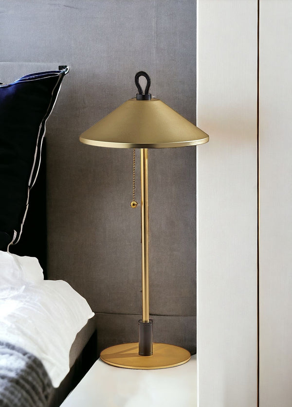 Homeroots 20" Black And Gold Metal Two Light Candlestick Led Table Lamp With Brass Cone Shade   524637