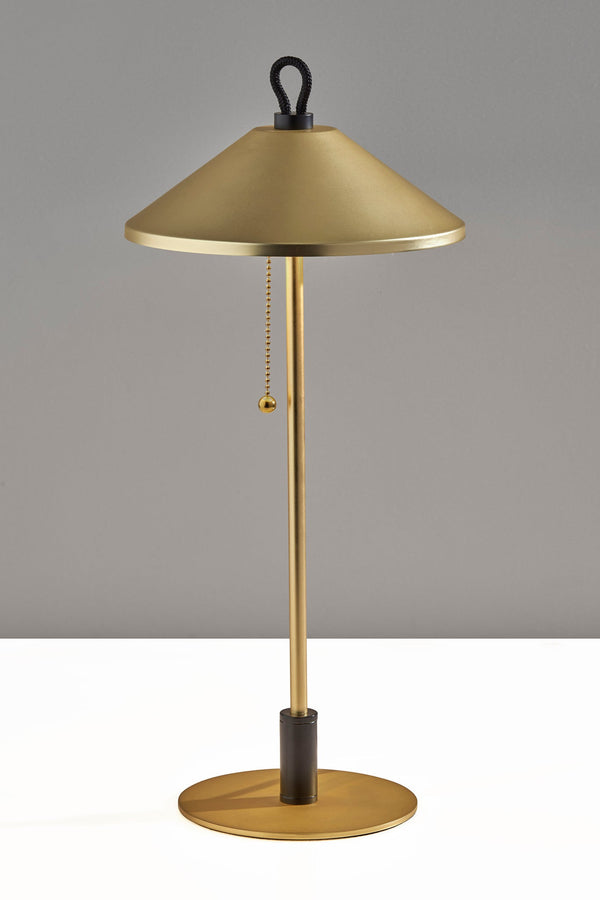Homeroots 20" Black And Gold Metal Two Light Candlestick Led Table Lamp With Brass Cone Shade   524637