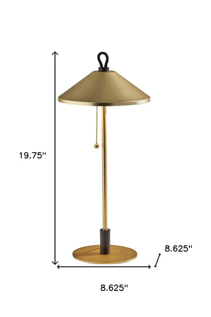 Homeroots 20" Black And Gold Metal Two Light Candlestick Led Table Lamp With Brass Cone Shade   524637