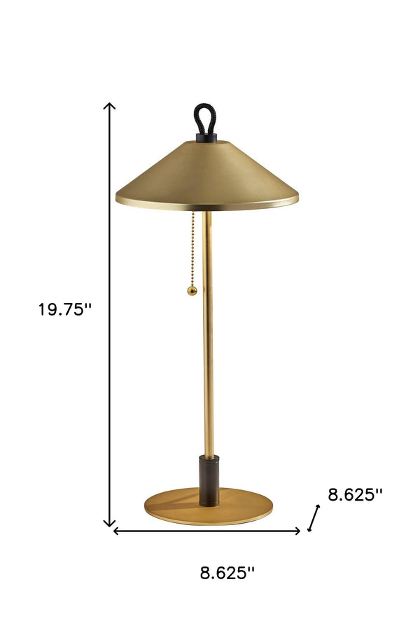 Homeroots 20" Black And Gold Metal Two Light Candlestick Led Table Lamp With Brass Cone Shade   524637